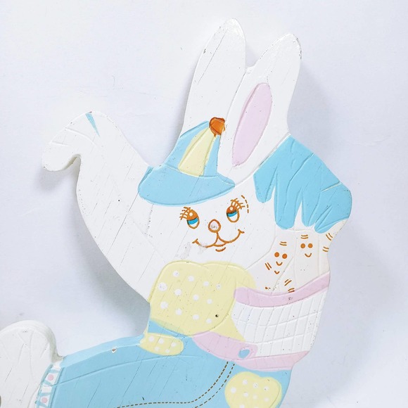 Anthropomorphic Boy Girl Bunny Rabbits & Carrots Wall Art 2 Easter Shelf Hanger - Picture 5 of 9